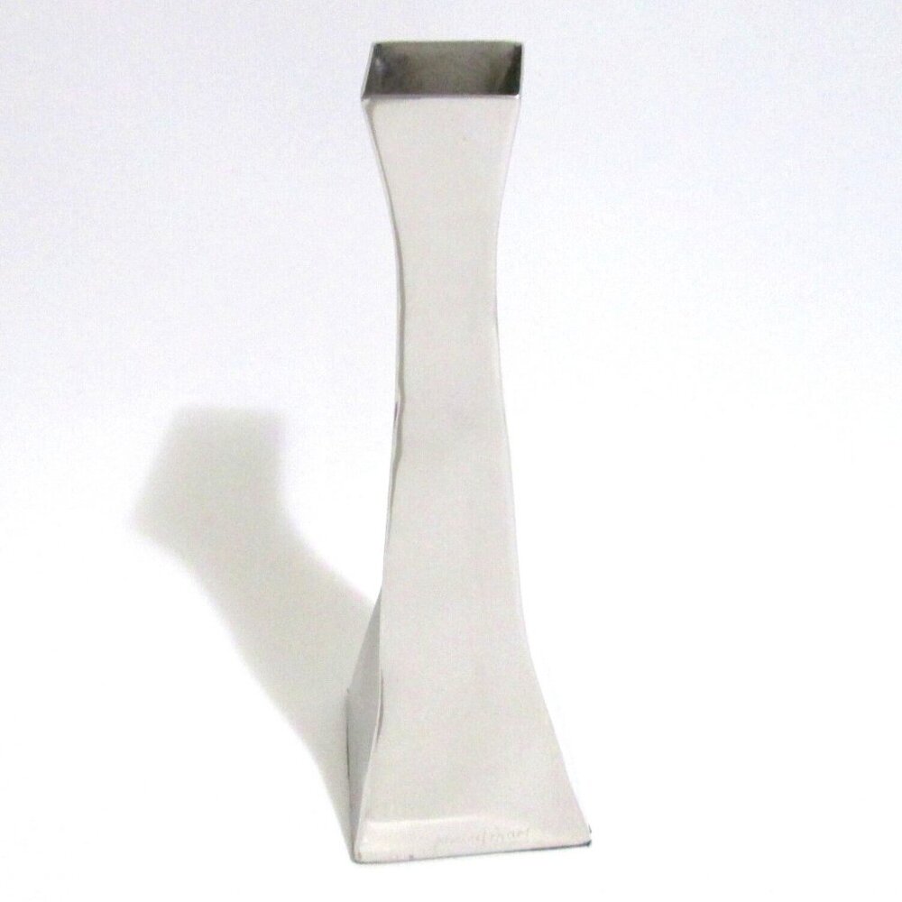 Signed Michael Aram Steel Bud Vase Twisted Geometric Polished Chrome 8" Tall